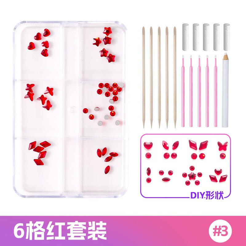 NO.3-빨간색 6 그리드 치과 드릴 세트 [접착제 없음]