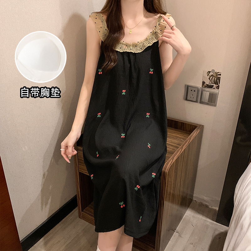 2025 pijama de verano encaje pijama de cuello redondo nubes de algodón cómodas transpirables dulces pequeñas cereza se puede usar ropa para el hogar