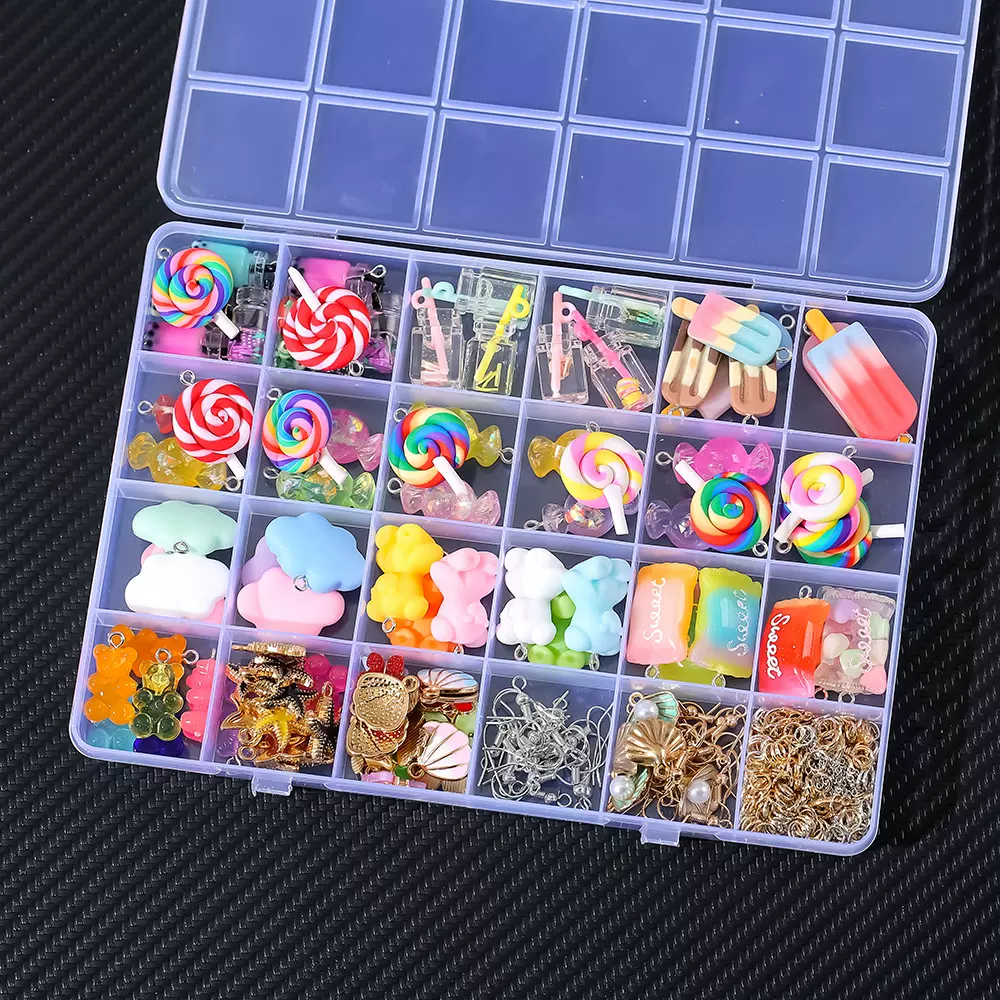 跨境 24格固定分格盒透明收纳盒创意仿真diy手工材料包配饰批发