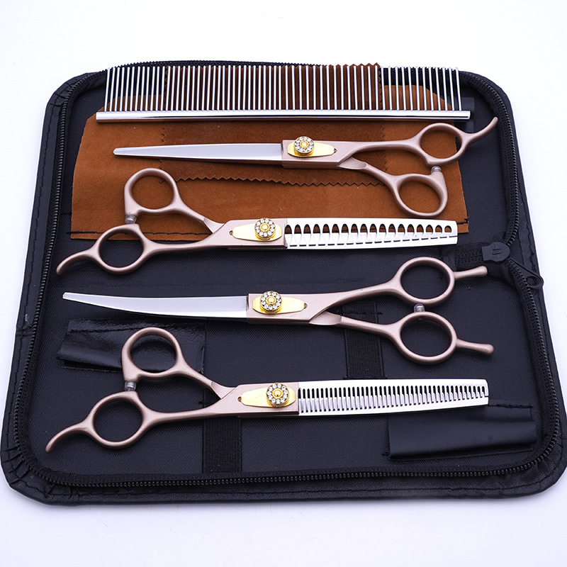 Directo de fábrica de 7 pulgadas de acero inoxidable de alta gama tijeras para mascotas profesional mascota belleza tijeras de corte de pelo tijeras de adelgazamiento del perro