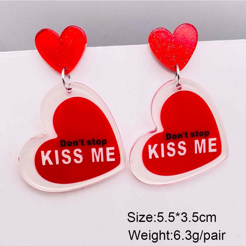 Lips, Heart Shape Pattern Women's Gender 1 Pair Casual Lips Heart Shape Arylic Drop Earrings