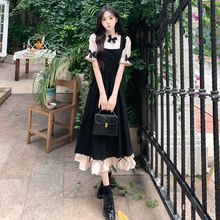 小个子黑色背带裙两件套少女冬学院风法式洛丽塔连衣裙两件套学生