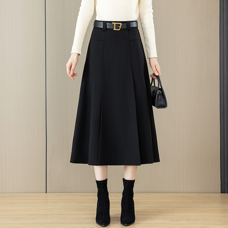 高档咖色毛呢半身裙女秋冬季2025新款小个子垂感韩版气质a字伞裙