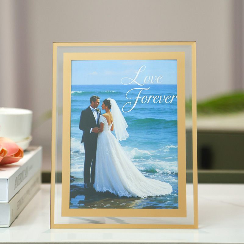 European Printed Crystal Glass Photo Frame Couple Wedding Photo Display Frame Table Couple Anniversary Photo Frame