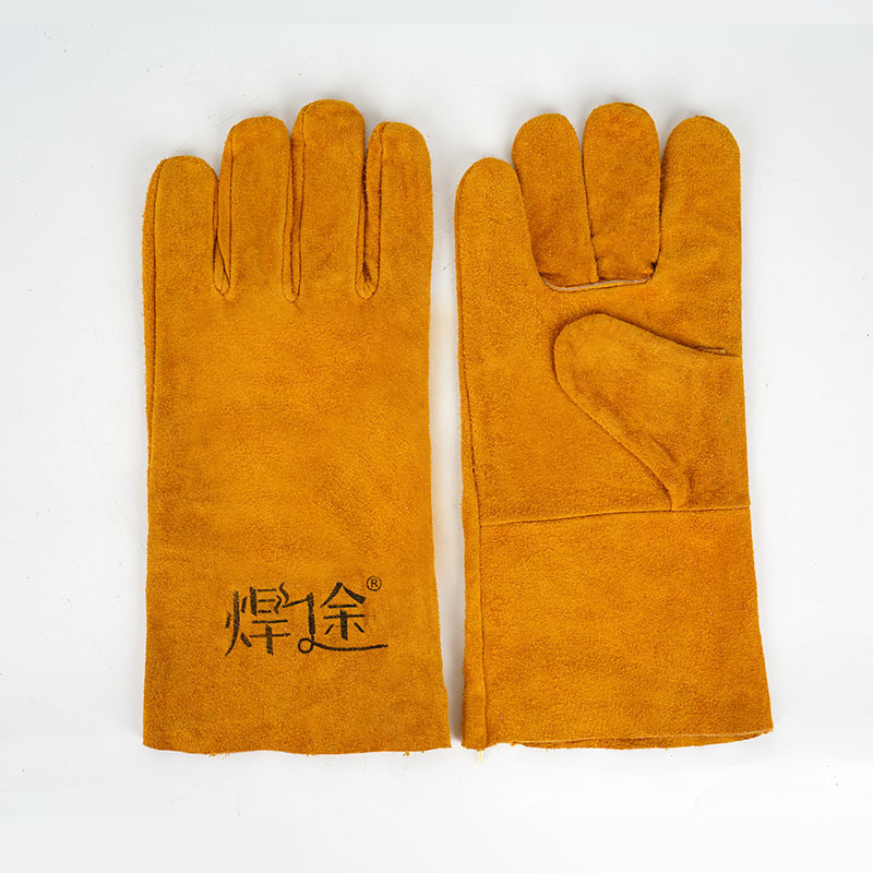 Guante de piel de vaca soldadura resistente a altas temperaturas y resistente al desgaste, protección contra quemaduras, aislamiento térmico, guante especial para soldadores de piel completa.