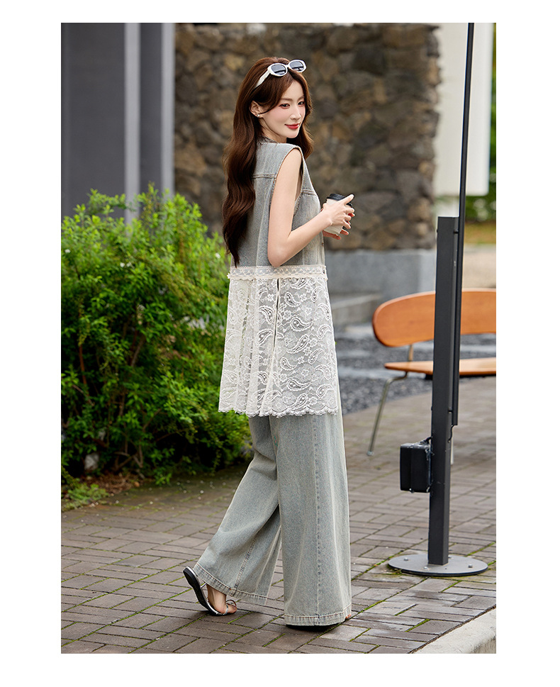 Bộ quần áo denim nữ gồm áo vest không tay và quần ống rộng AH8620 — Màu ảnh chi tiết 23