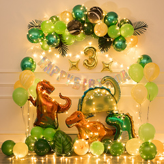 恐龍主題周歲生日裝飾派對場景背景牆布置用品兒童寶寶氣球男王金