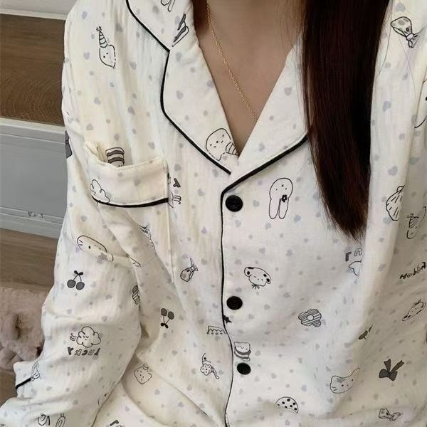 韩版简约波点曲奇睡衣女春秋季ins套装长袖长裤可外穿休闲家居服|undefined