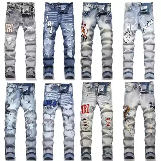 Men's Spring Autumn Slim Fit Skinny Jeans Tiger Embroidery Streetwear Stretch Slimming Long Pants