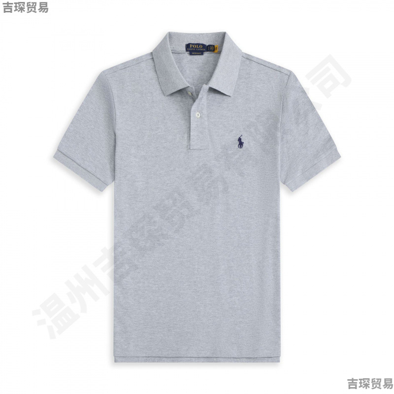 bordado pony logo hombre camiseta de algodón orgánico de manga corta con cuello de manga corta gran tamaño suelto bordado solapa hombre