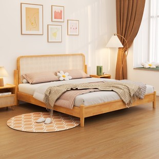 Ротанные дети японская стиль вся -заливая деревянная кровать современная и простая 1,8 метра с двуспальной кроватью Новая китайская северная спальня ретро большая кровать
