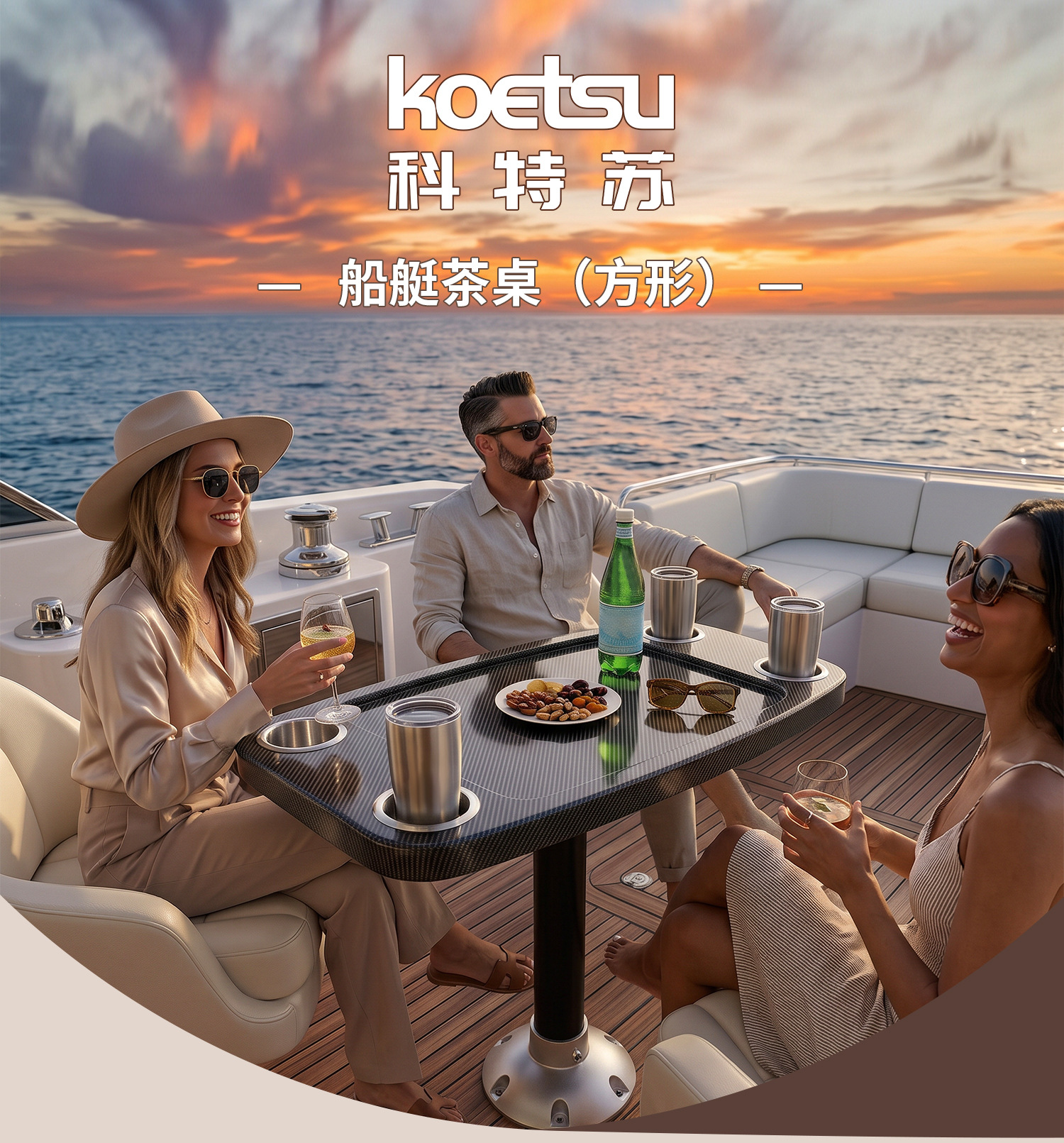 KOETSU RV and Marine Accessories ABS Square Table Deck Coffee Table Boat Square Tea Table Yacht Table