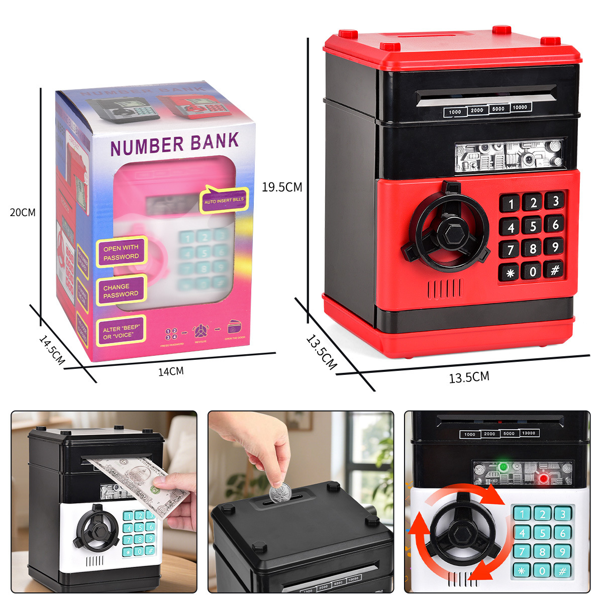 Máquina de cajero automático de comercio exterior Hucha Mini monedas de audio para niños Coin Roll Coin Contraseña electrónica Hucha de almacenamiento transfronteriza