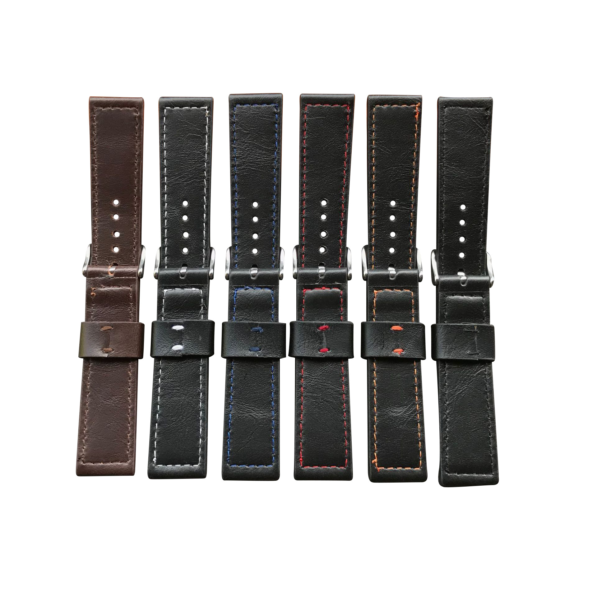 Applicable leather watch strap single ring leather watch strap multi-color line 12-24mm multi-size switch ear
