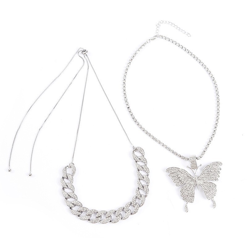 Cuban Link Butterfly Pendant Necklace Full Diamond Street Style_voghion.com