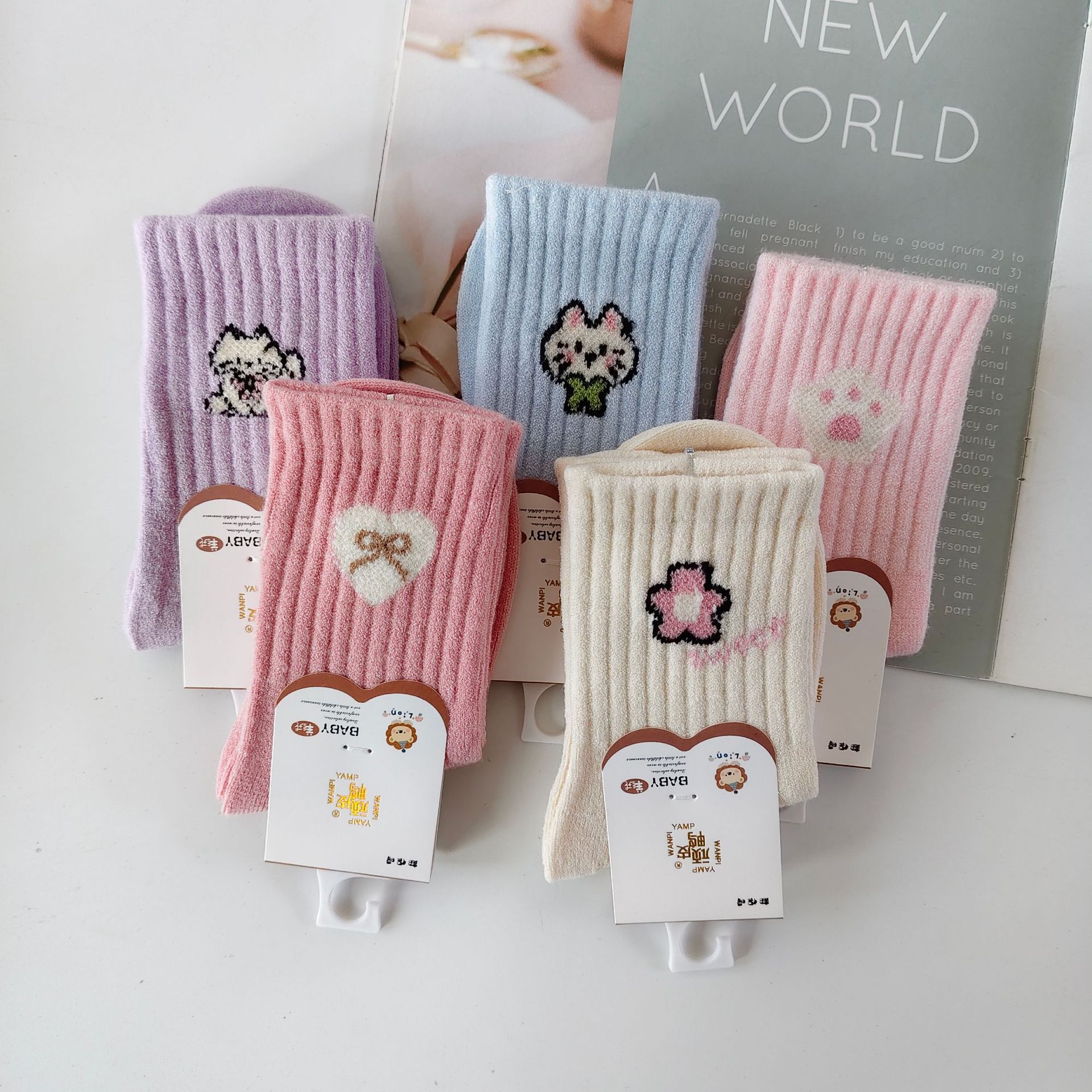 顽皮鸭 加厚加高羊驼绒童袜保暖舒适卡通宝宝袜男童女童袜子批发