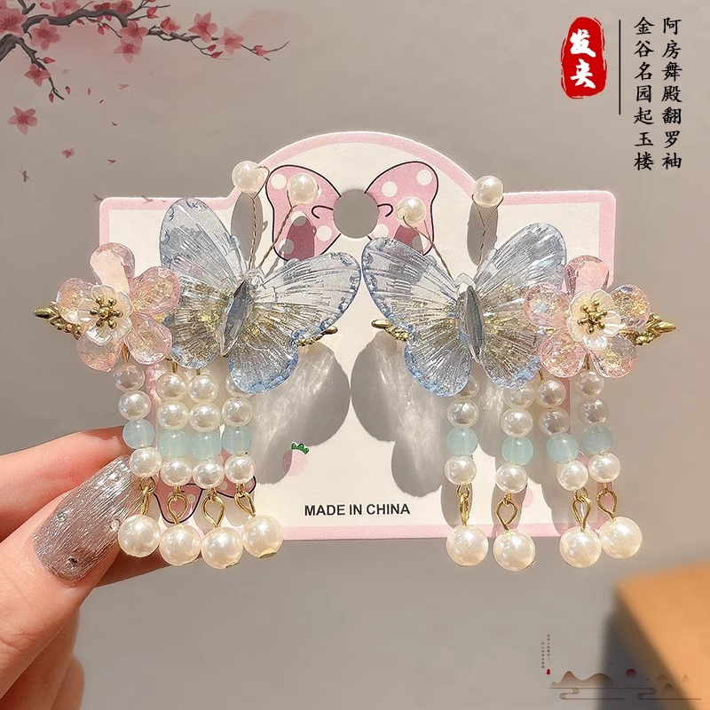 Hanfu tocado de cabello de niñas bordas vestidos antiguos para el cabello de niñas tarjetas de cabello de niñas vestidos antiguos accesorios princesas niñas clips para el cabello