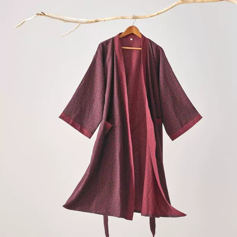 纯棉双层纱布浴袍A类春夏薄款睡衣家居服睡袍情侣款吸水速干浴衣