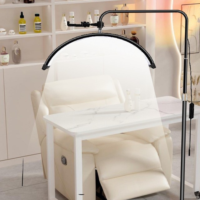 Lámpara de media luna para belleza, lámpara para pestañas de tatuaje, lámpara de pie sin sombras para protección ocular, lámpara para uñas, lámpara LED para uñas y tatuajes de pestañas