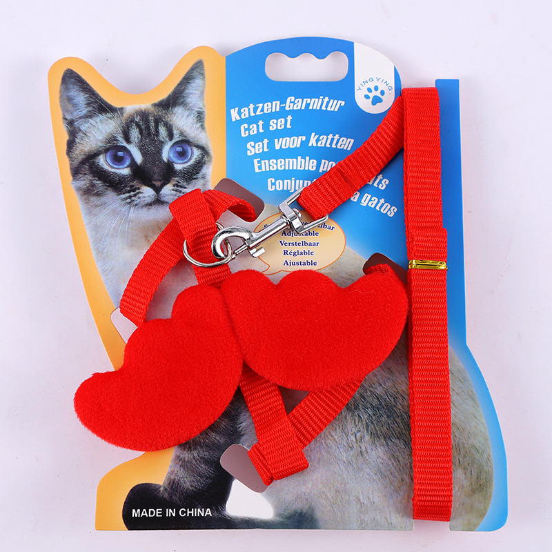 Harnais et laisse avec pendentif en forme de cœur et nœud papillon pour chat, chaîne, fournitures pour animaux de compagnie_voghion.com