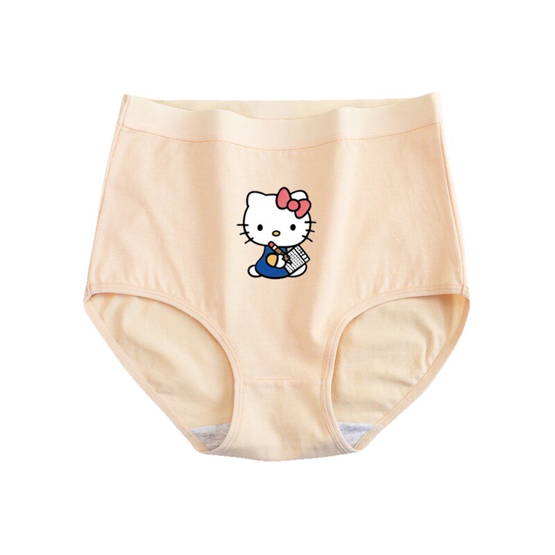 New cross-border Hello Kitty mid-waist briefs with solid color print and antibacterial crotch, factory direct delivery