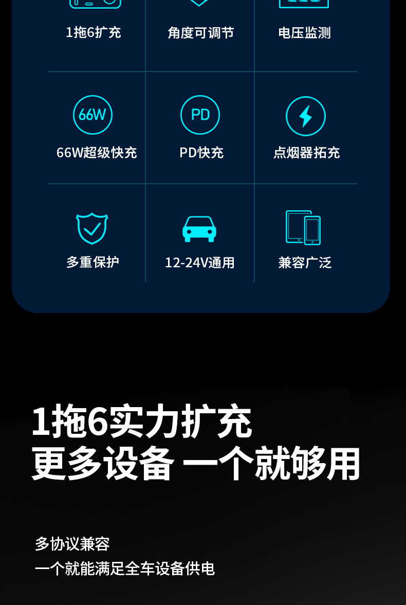 Car Super Fast Charging Mobile Phone Charger One Drag Cigarette Lighter Expansion Port Car Multi-Function Car Charging Conversion Plug