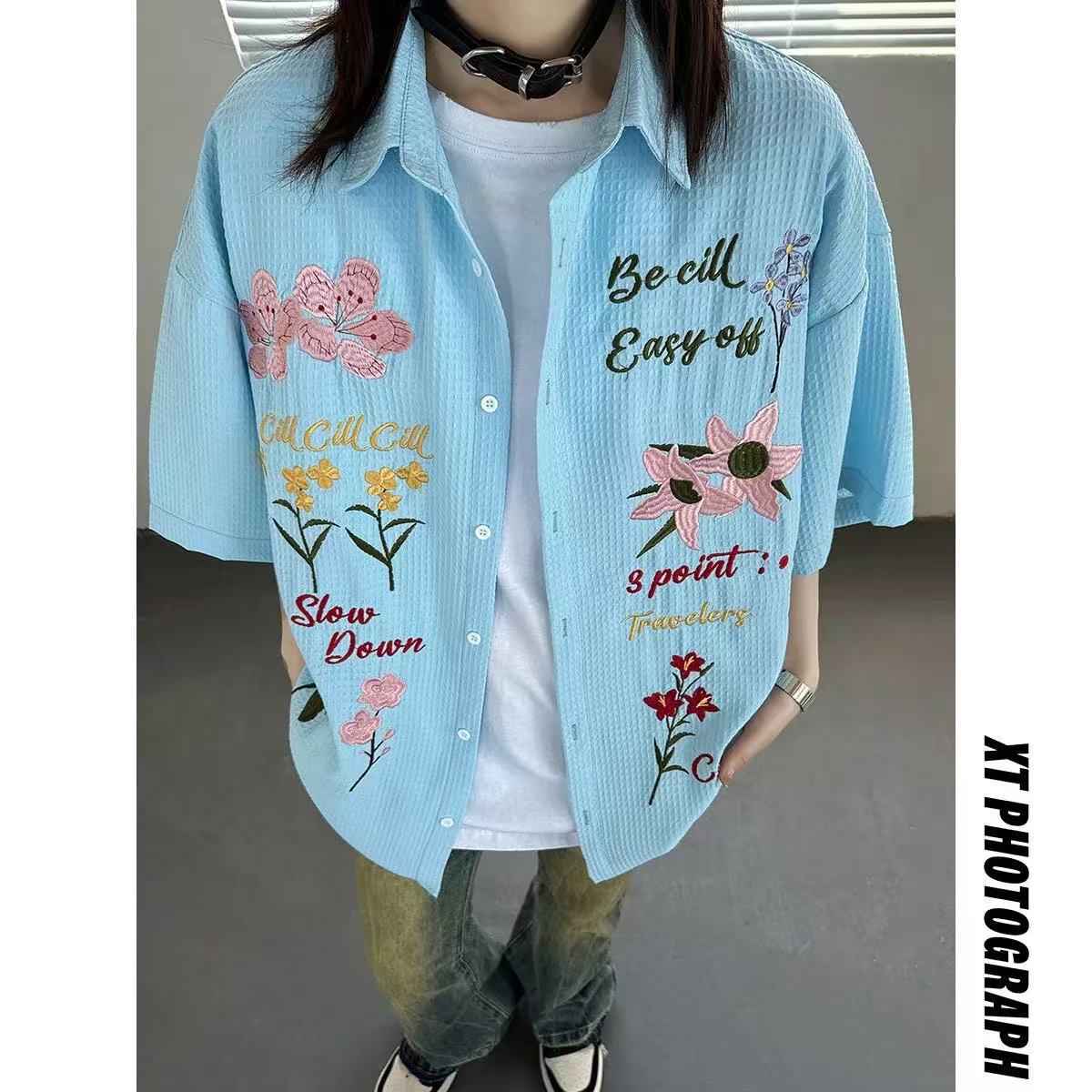 Yc68 blue high quality cool silk cotton shirt