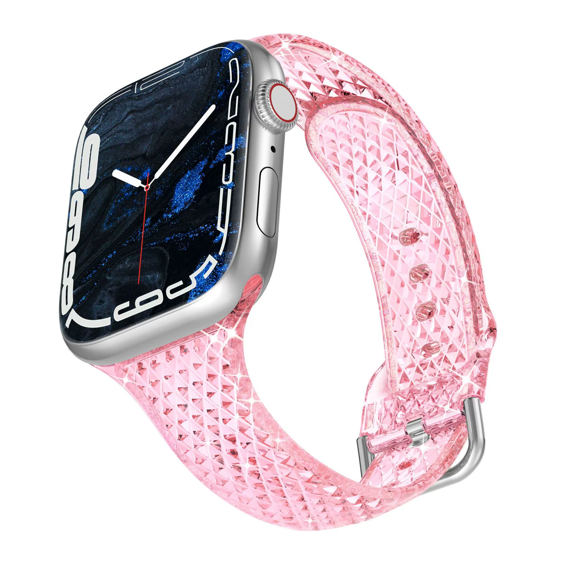 Подходит для Apple Watch ремешок Apple iWatch 1–10 поколение, S9, ромбовидный узор, тонкий TPU ремешок, прозрачный, женская модель