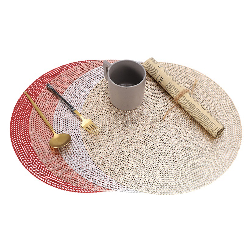 Nuevo dorado mantel hueco de oro y plata trigo oreja redonda antideslizante estera PVC estera de mesa de montaña estera de aislamiento decorativo occidental mantel
