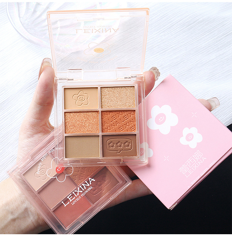 Six-color eyeshadow palette, multi-purpose, earth tones, fine glitter, matte, sugar color, soft light. Affordable makeup for students and beginners undefined