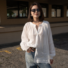 衬衫女秋2025秋季新款日系风格女装亚麻衬衫高级感法式上衣女衬衣