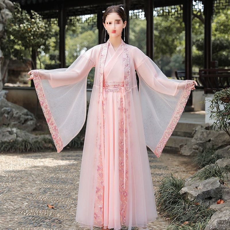 改良中秋汉服女粉色新款中国风古装仙气飘逸古风魏晋制小个子套装
