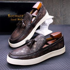 2022 Men's Casual Leather Shoes Genuine Leather Retro Tassel Loafers Daily Versatile Slip-on Flat Shoes