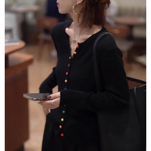 欧货重磅早秋2025新款黑色针织开衫长袖小众洋气女装高级感上衣潮