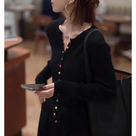 欧货重磅早秋2025新款黑色针织开衫长袖小众洋气女装高级感上衣潮