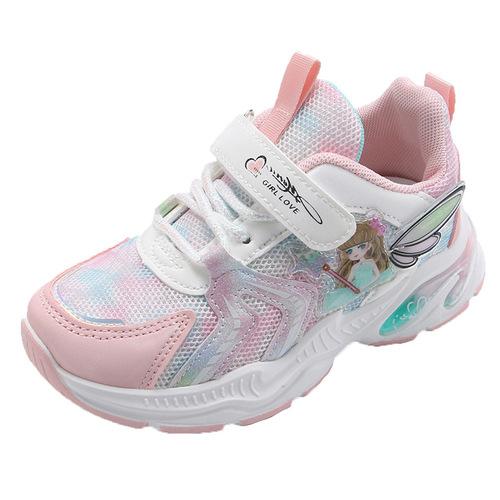 儿童运动鞋女童时尚天使翅膀小学生跑步软底魔术贴粉色春秋公主鞋