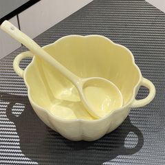奶黄双耳南瓜碗勺陶瓷南瓜碗风餐具饭碗早餐碗高颜值面碗甜品
