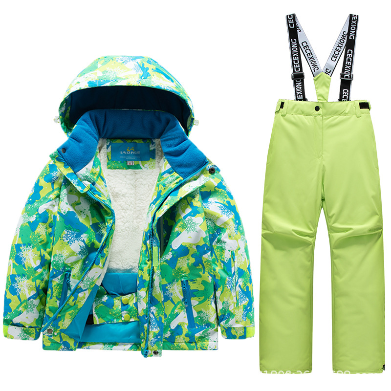 2026 new children's ski suit set, windproof and waterproof, for boys and girls, professional outdoor winter ski clothing and pants