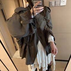 军绿色工装外套风衣夹克女2025秋季新款小个子复古休闲中长款大衣