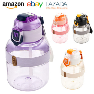 Cross-Border New Outdoor Sports Student Straw Plastic Cup 1000ml Large Capacity Ton Barrel Direct Drinking Cup Bouncing Cup