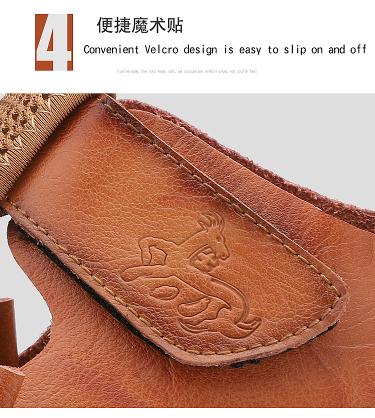 Cross-border plus-size men's sandals 2021 Summer new style mesh shoes, perforated breathable cowhide outdoor sports wading slippers undefined