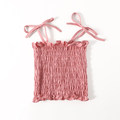 Girls' Summer Strap Top with Heart Print Butterflies and Pleats, Versatile Strapless Backless Tank Top, Dropshipping One Piece