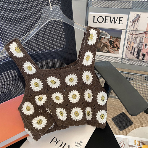 Embroidered vest knitted hollow crochet women's sleeveless top short style outer wear versatile inner vest knitted color matching