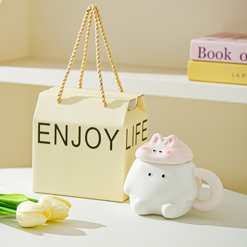 Creativo dibujado a mano de dibujos animados de animales tazas de cerámica red encantadora taza doméstica taza de agua potable de gran capacidad sensación de diseño