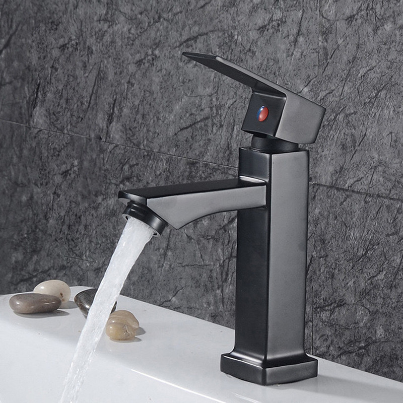 Single Cold Basin Faucet Black Square Single Hole Wholesale Bathroom Sink Faucet Washbasin Faucet