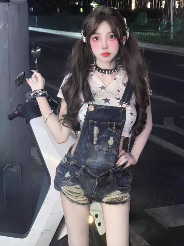 European and American-style Y2K Spice Girls Niche Old Age Sense Wear-out Denim Belt Pants Women's New Hip Slimming Shorts European and American-style Y2K Spice Girls Niche Old Age Sense Wear-out Denim Belt Pants Women's New Hip Slimming Shorts