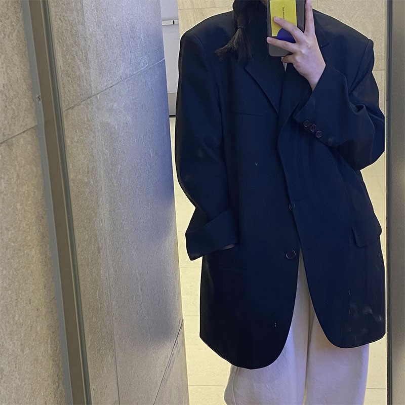 英子oni 黑色小西装外套女2025春秋新款高级休闲宽松廓形西服