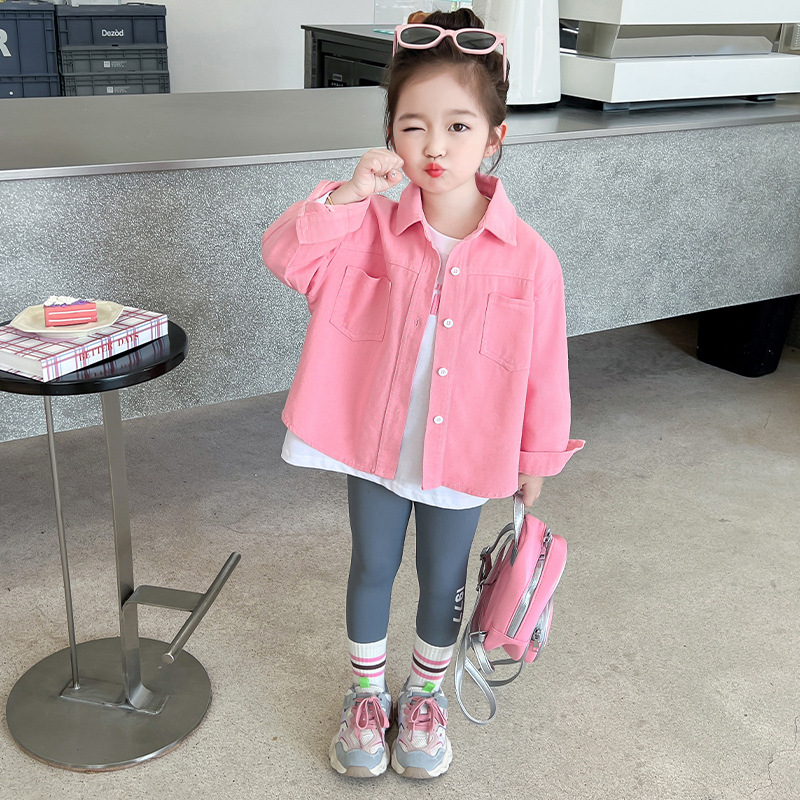 Camisas de niñas primavera y otoño 2024 nuevas niñas bebés de otoño mangas largas vestidos de otoño para niños chaqueta de camisa rosa