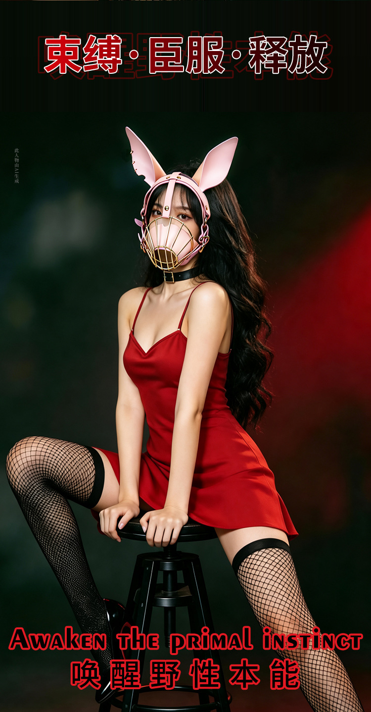 PU Leather Dog Roleplay Headpiece for Couples, Black Adult Costume Accessory — detail image 12