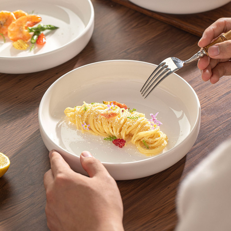 Underglaze Color Pure White Bone China Plate Dish Household Deepened Steaming Dish Air Fryer Special Ceramic Deep Dish for Baking Dish